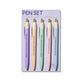 Set of five pastel ballpoint pens with gold accents, printed with snarky office rage quotes
