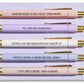 Romantasy-themed pen set with five pastel pens featuring humorous fantasy romance quotes, perfect gift for readers and book lovers.