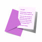 Card with purple text on a white background