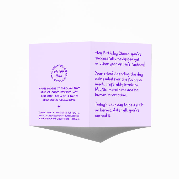 Funny birthday card showing front and back with extra punchline.