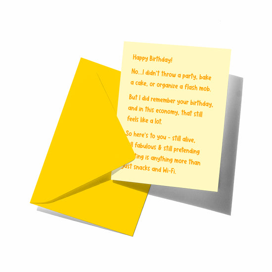 Yellow birthday card with text on a white background