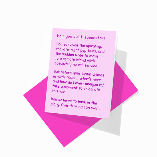 Funny congratulations greeting card with colorful envelope, intrusive thoughts design.