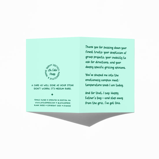Funny Father’s Day card showing front and back with extra punchline.