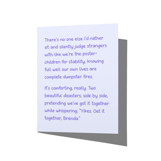 Funny friendship card with witty best friend humor message on front, blank inside.