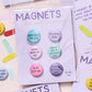 Funny anxiety-themed button magnets packaged in cello sleeve, Spiraling set