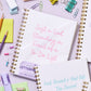 Funny spiral notebook featuring playful pink text for to-do lists and daily chaos.
