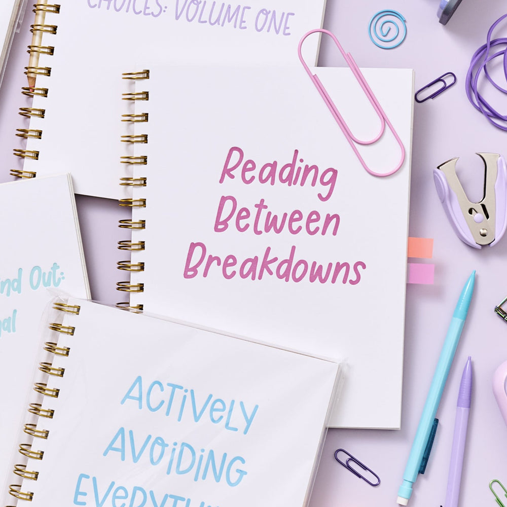 Funny book lover’s spiral journal with bold magenta lettering.
