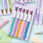 9-to-5 Sad pen set featuring multi-color click pens with snarky corporate humor, stationery gift for coworkers.